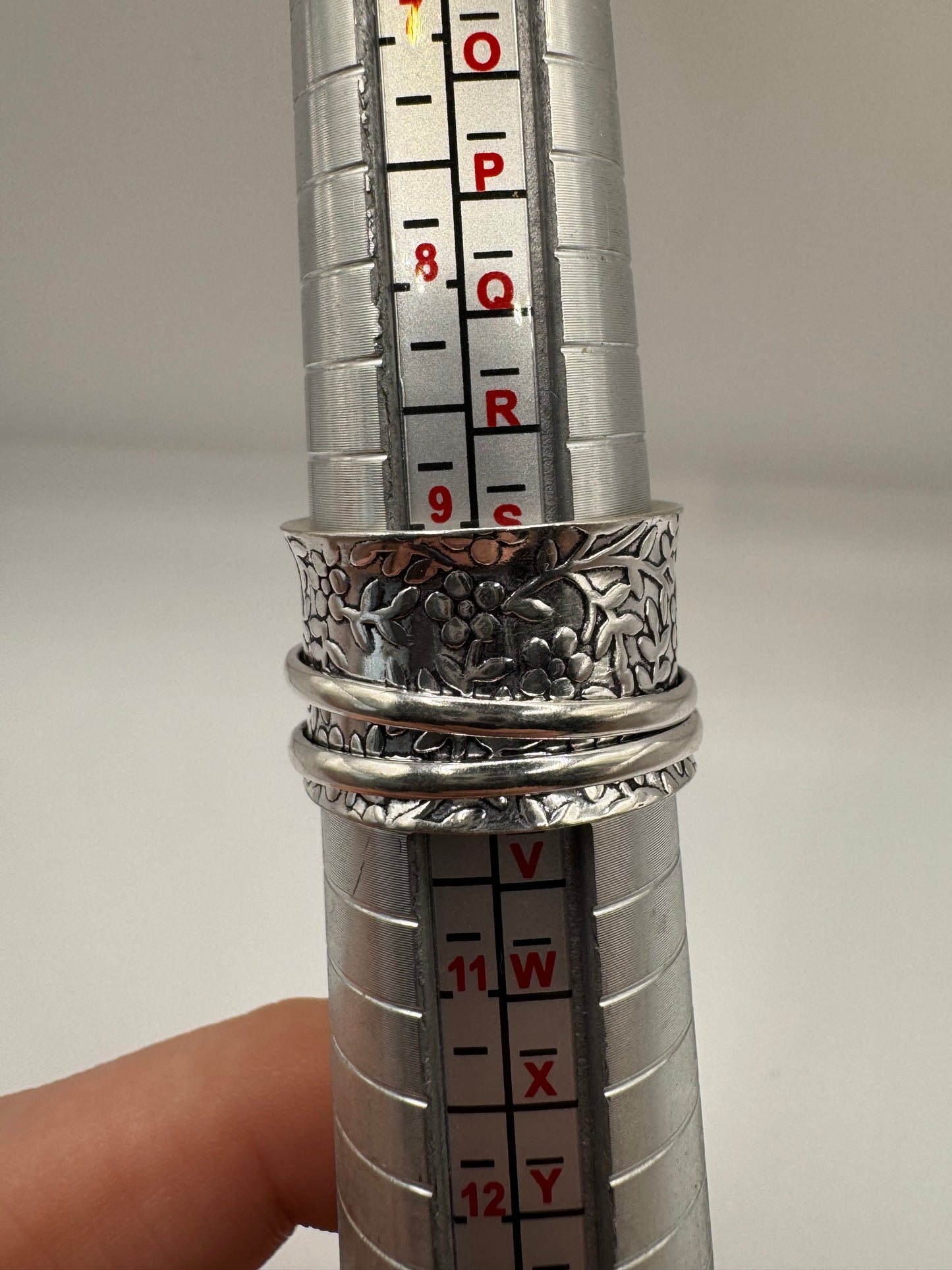 Silver tigers eye and teal quartz spinning ring (9-S)