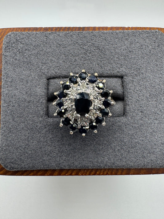 9ct gold sapphire and diamond cluster ring