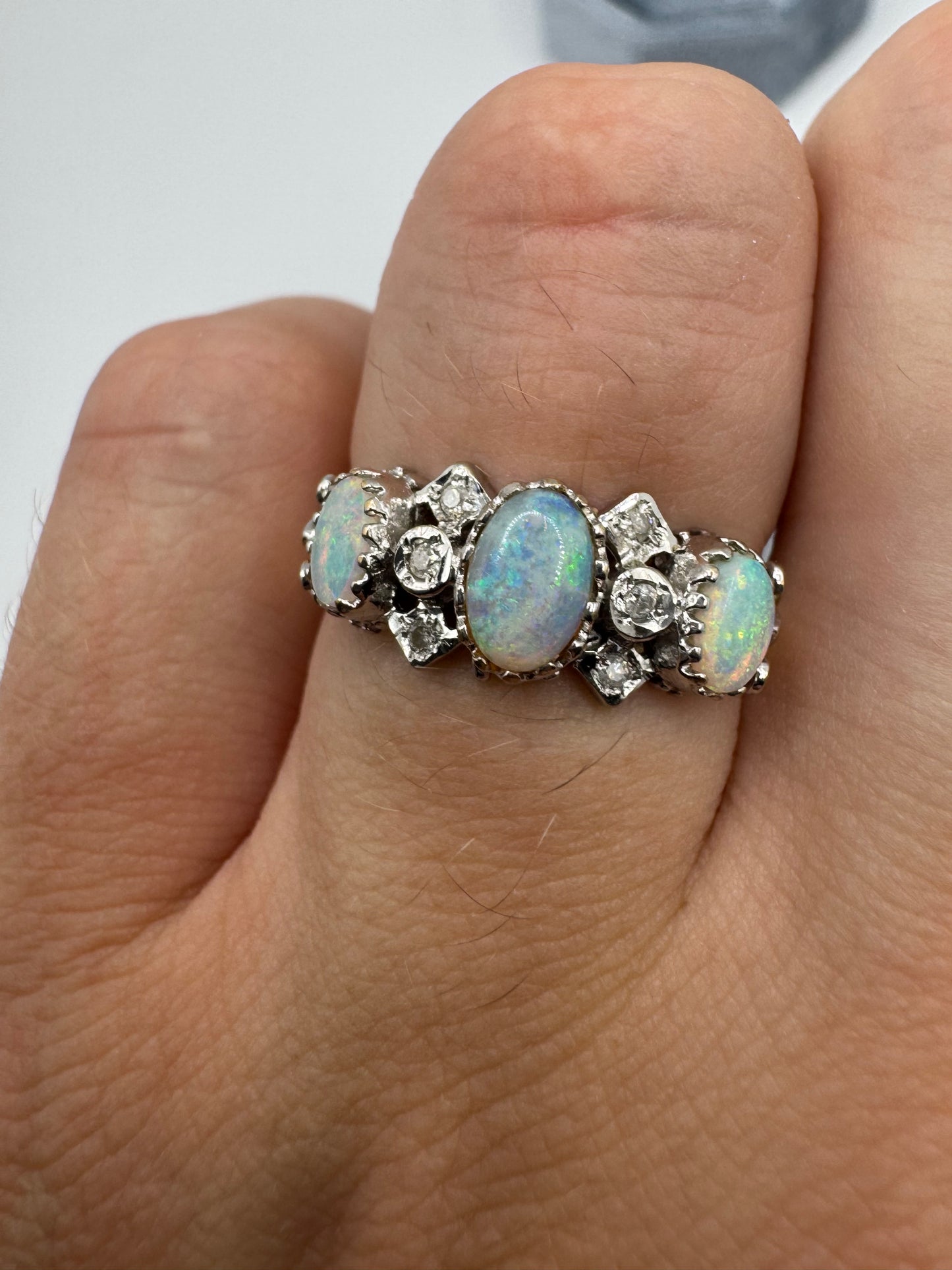 9ct two-tone gold opal and diamond ring