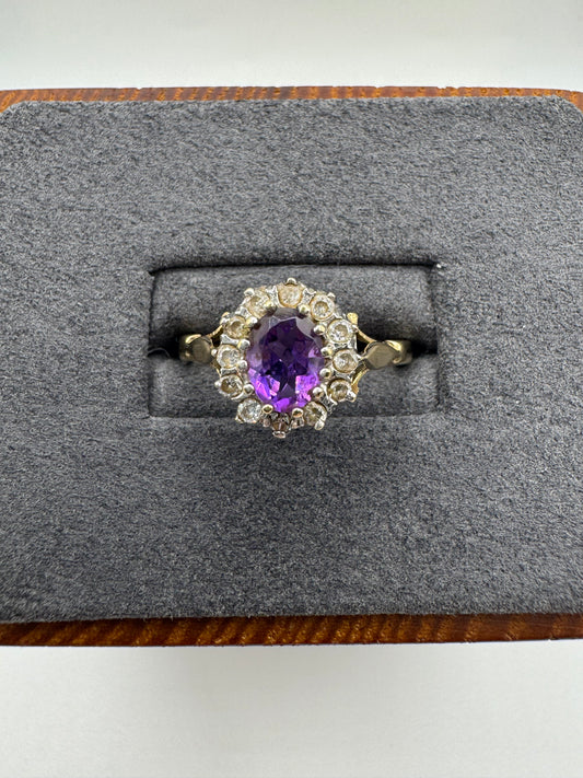 9ct gold amethyst and diamond ring