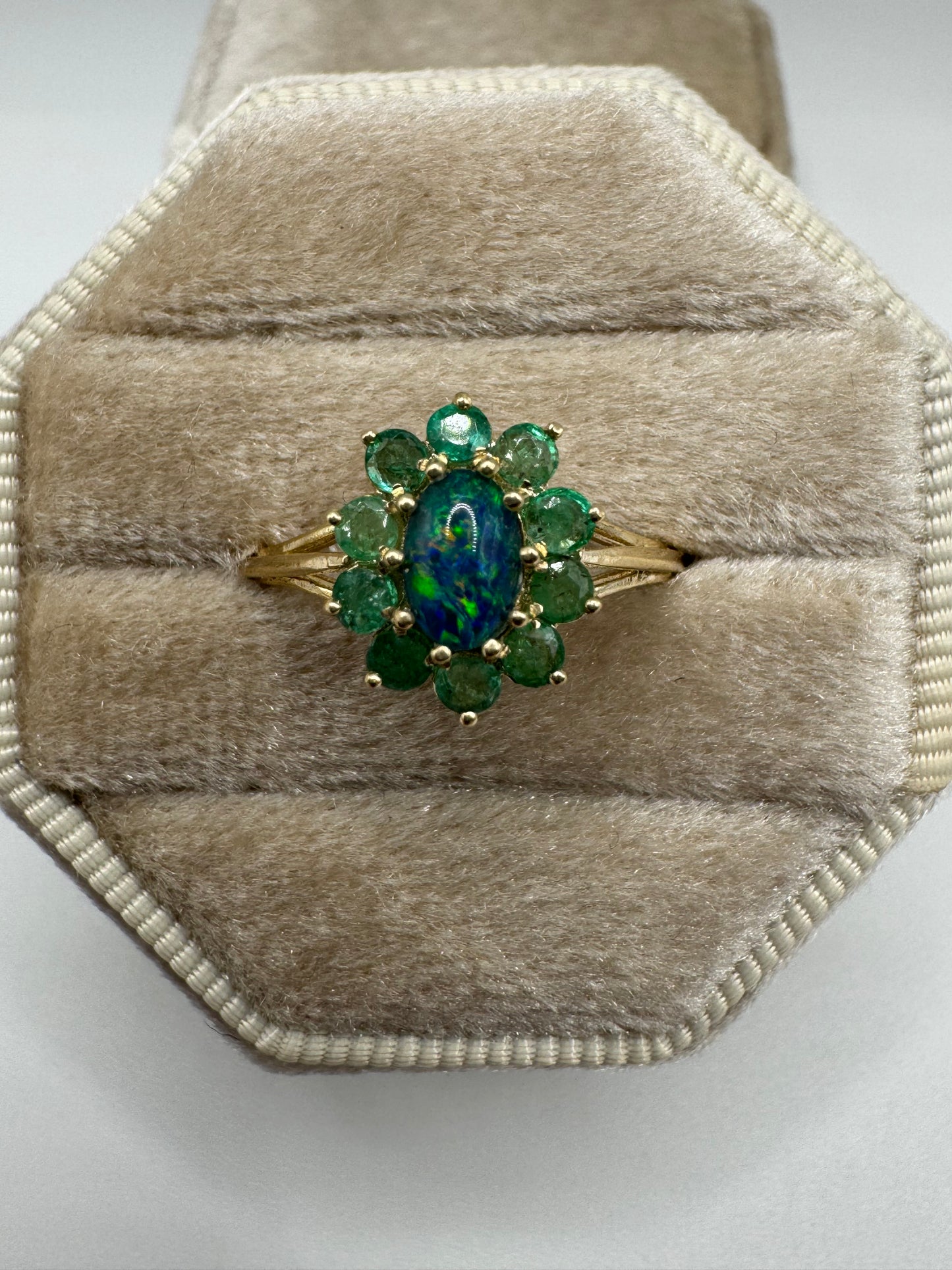 9ct gold black opal triplet and emerald ring