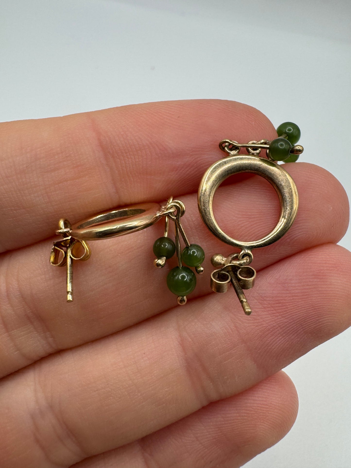 Heavy 9ct gold jade earrings