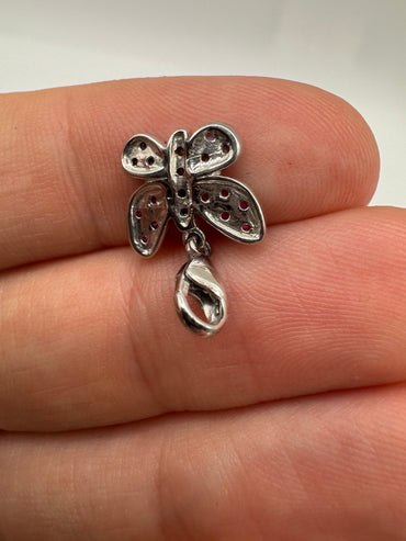 9ct white gold ruby, sapphire and diamond butterfly pendant (clasp bale)