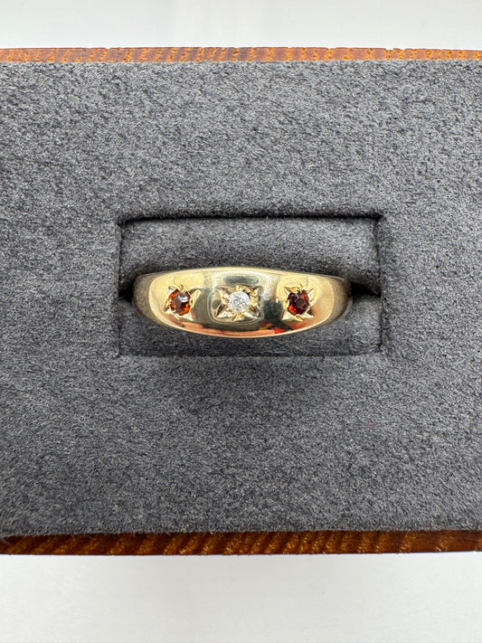 9ct gold garnet and diamond gypsy ring