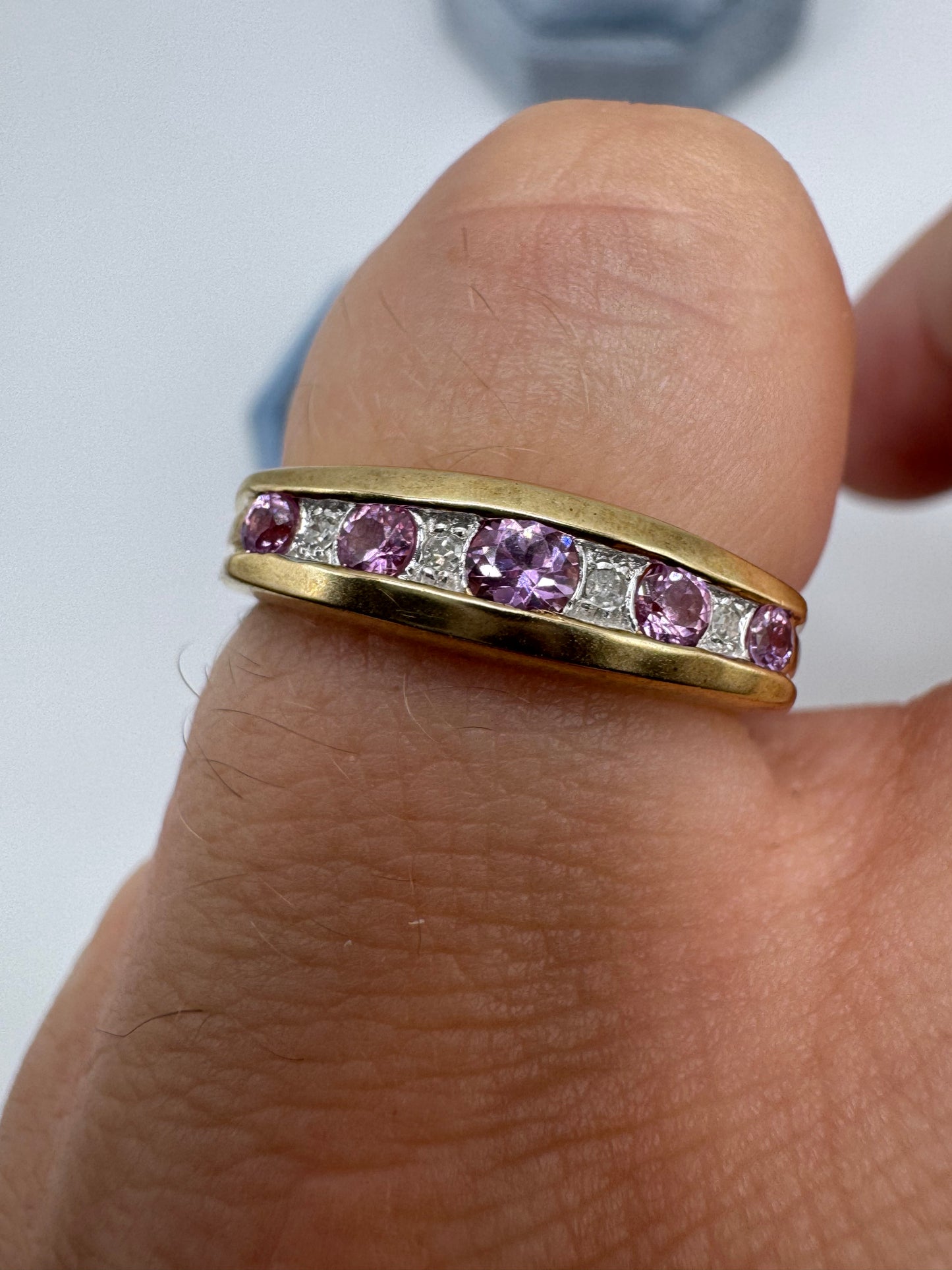9ct gold pink sapphire and diamond ring
