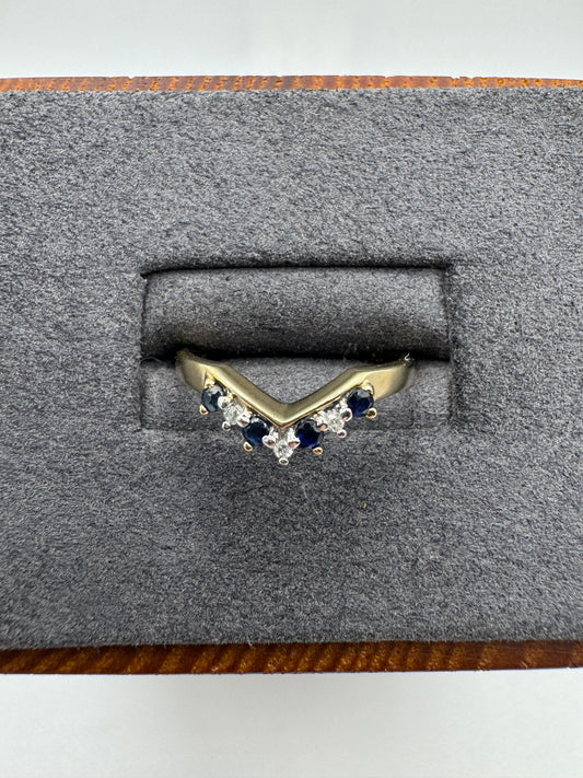 9ct gold sapphire and diamond wishbone ring
