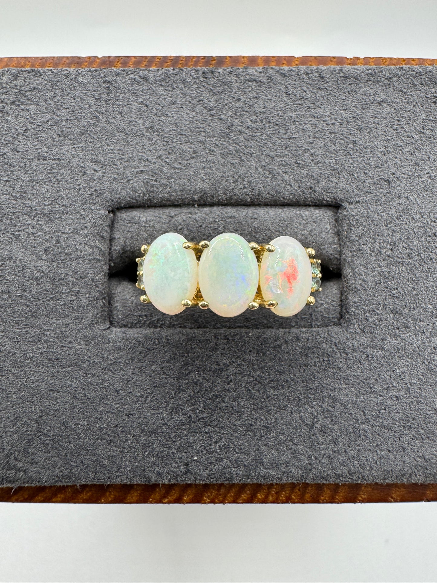 9ct gold opal and blue zircon ring