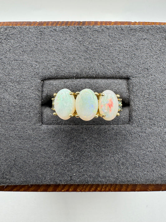 9ct gold opal and blue zircon ring