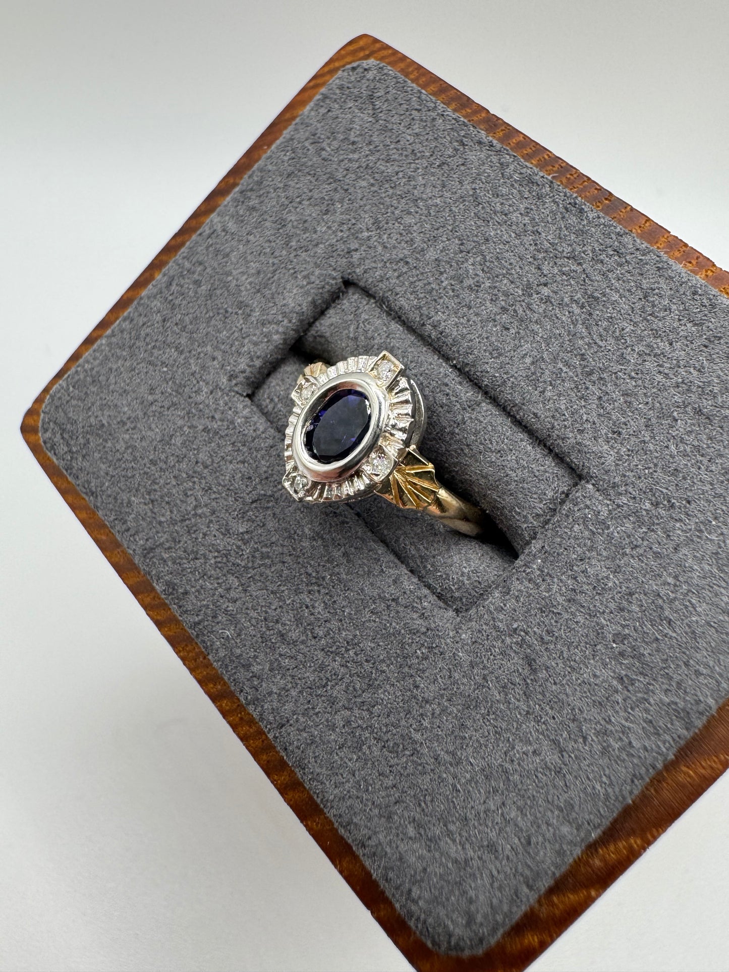 9ct gold iolite and diamond ring