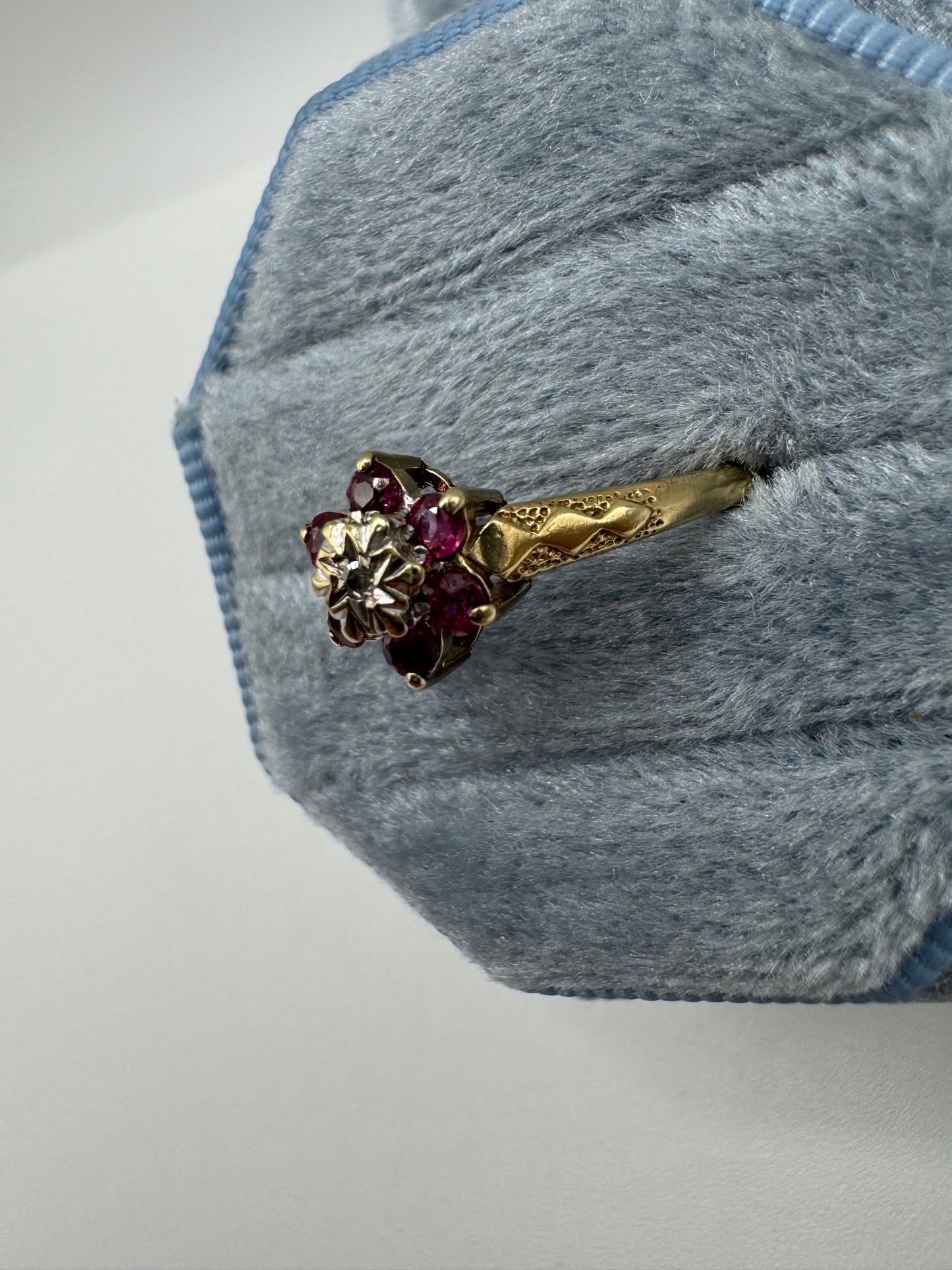 9ct gold ruby and diamond ring
