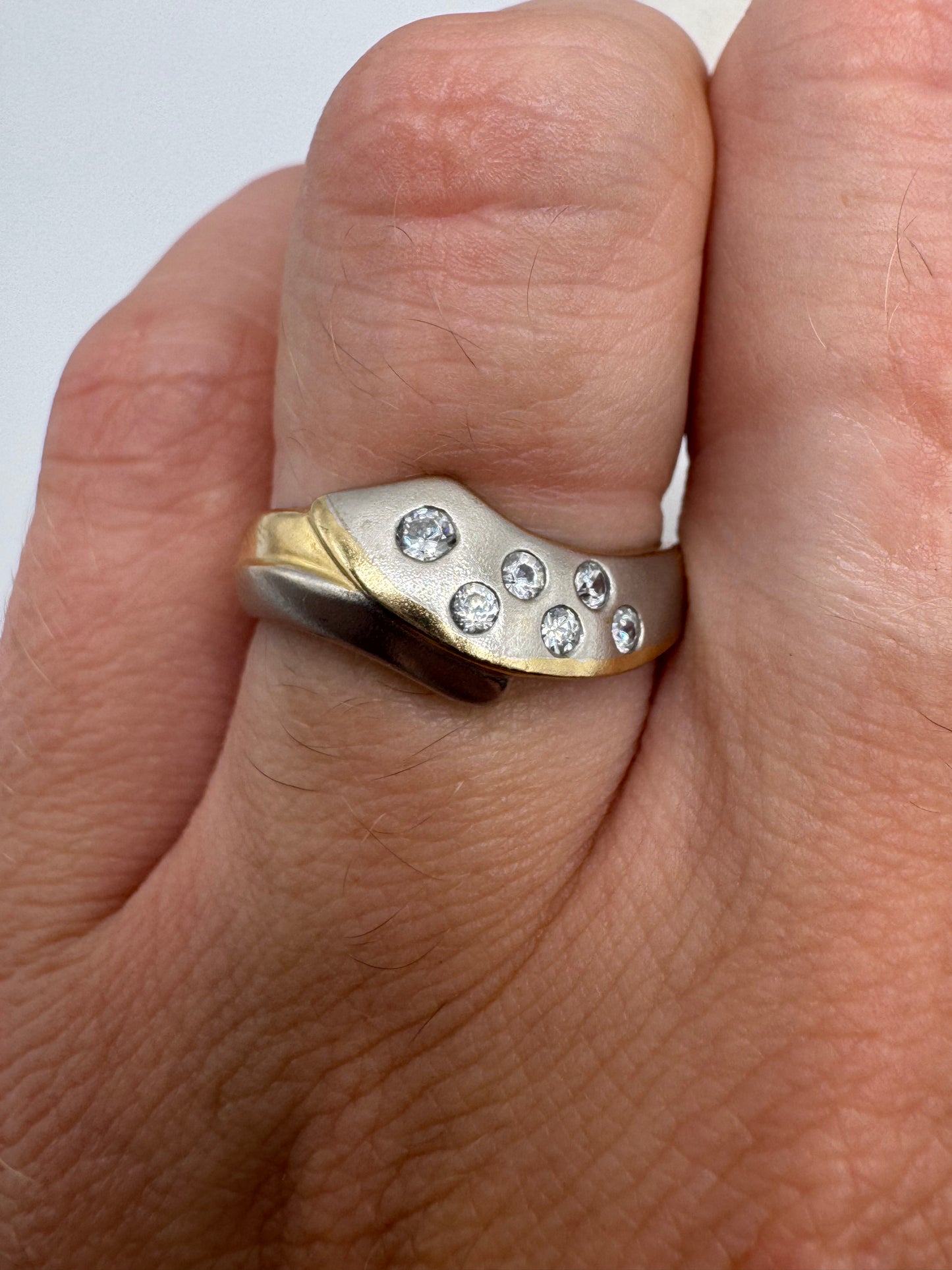 9ct two-tone gold unusual style cz ring