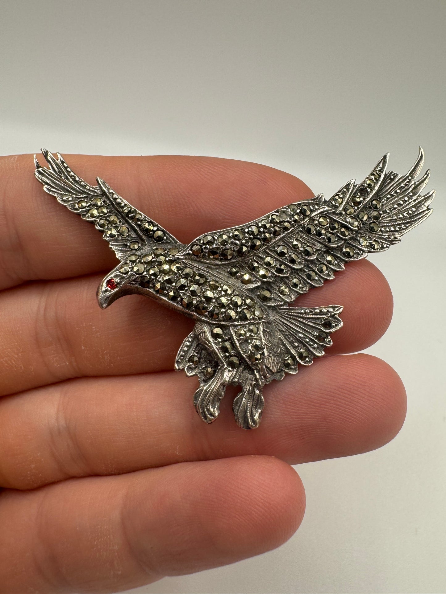 Silver marcasite eagle brooch