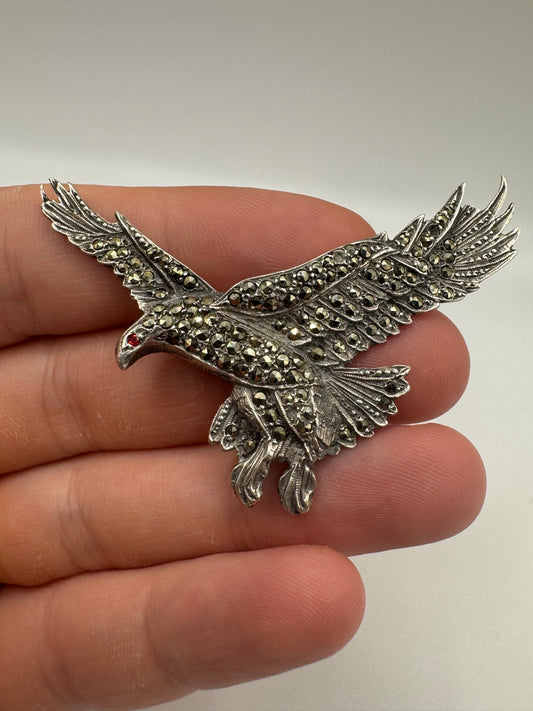Silver marcasite eagle brooch