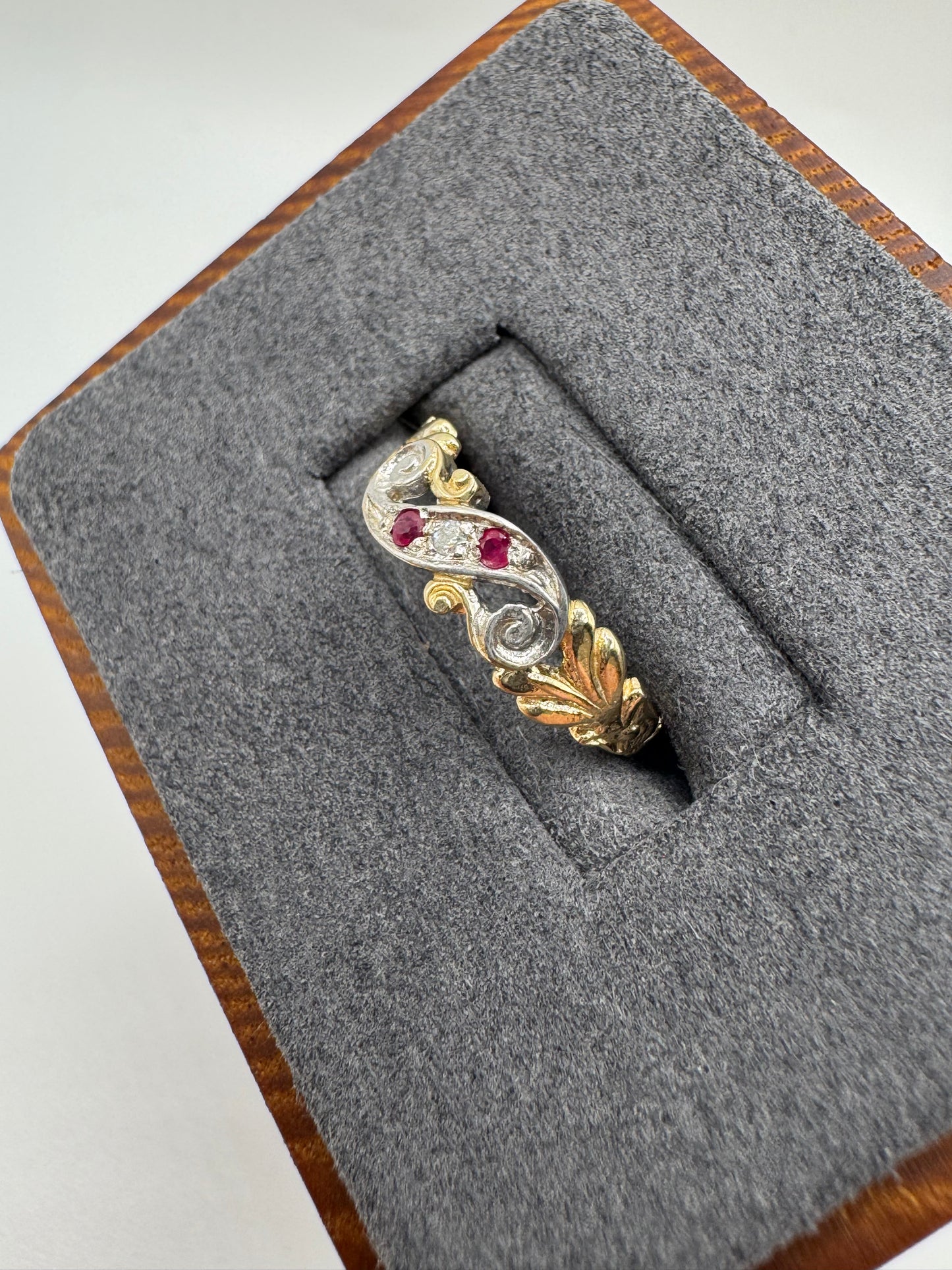 9ct gold ruby and diamond gypsy ring