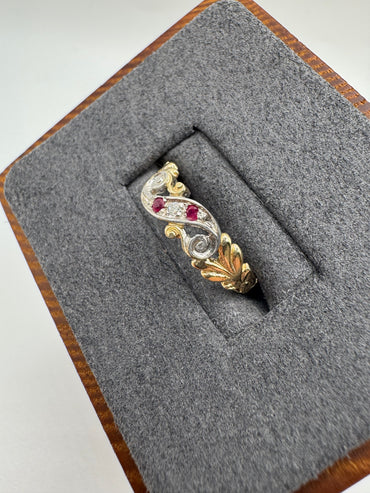 9ct gold ruby and diamond gypsy ring
