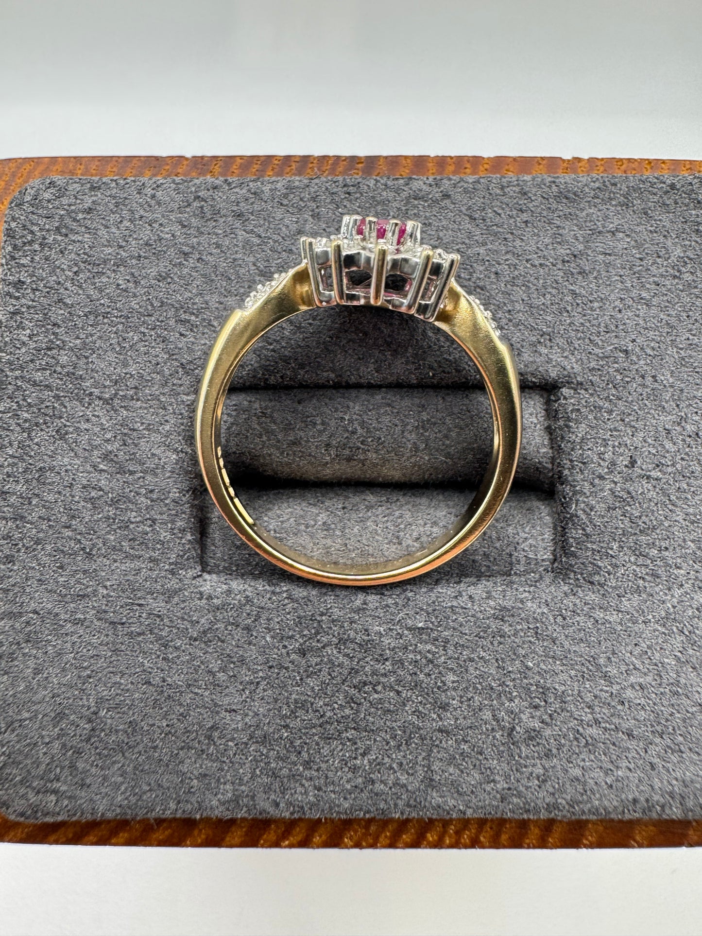 9ct gold ruby and diamond cluster ring