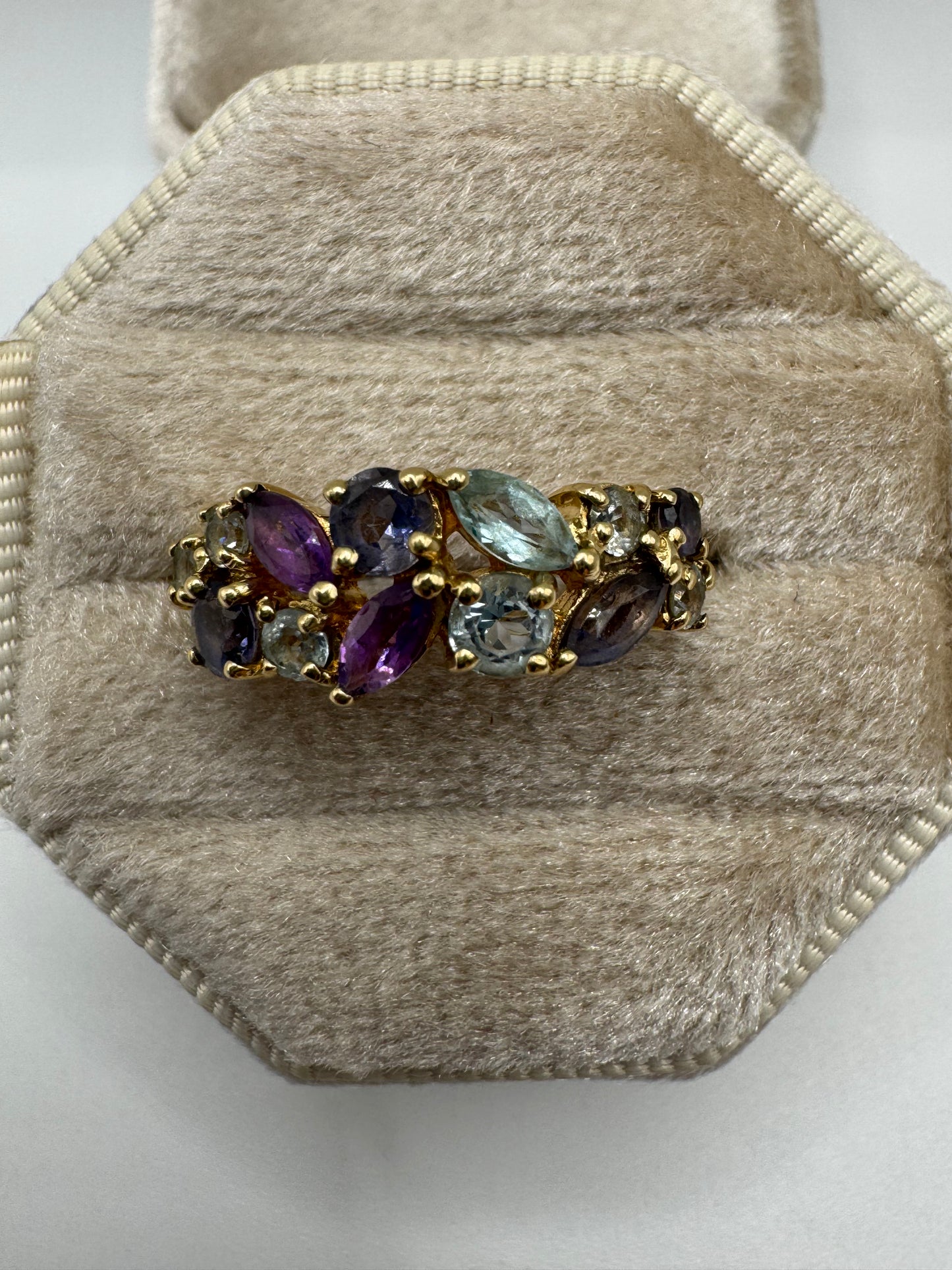 9ct gold amethyst, tanzanite and topaz ring