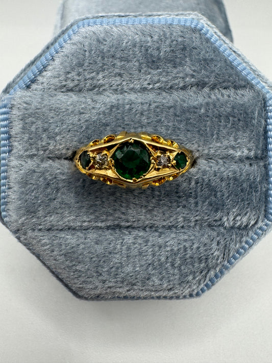 Antique 18ct gold tourmaline and diamond ring