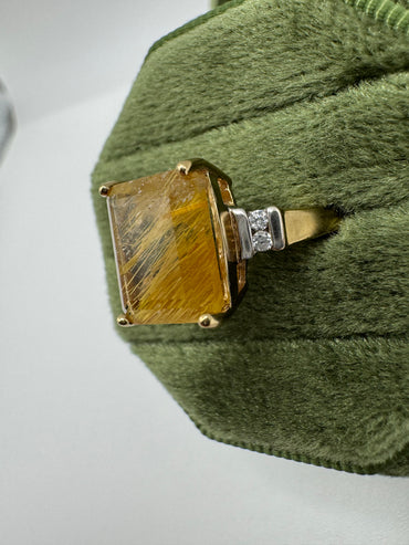 9ct gold rutile quartz and topaz cluster ring