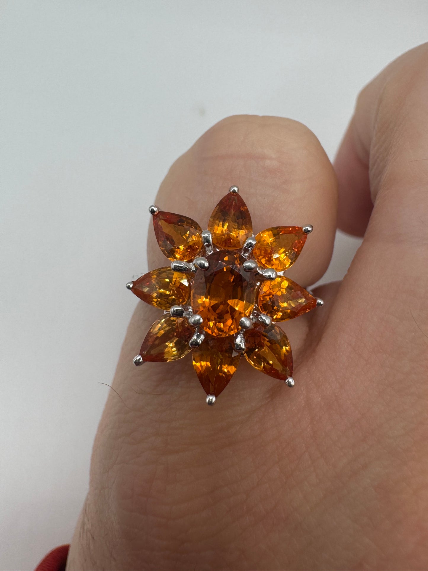 Silver orange sapphire ring