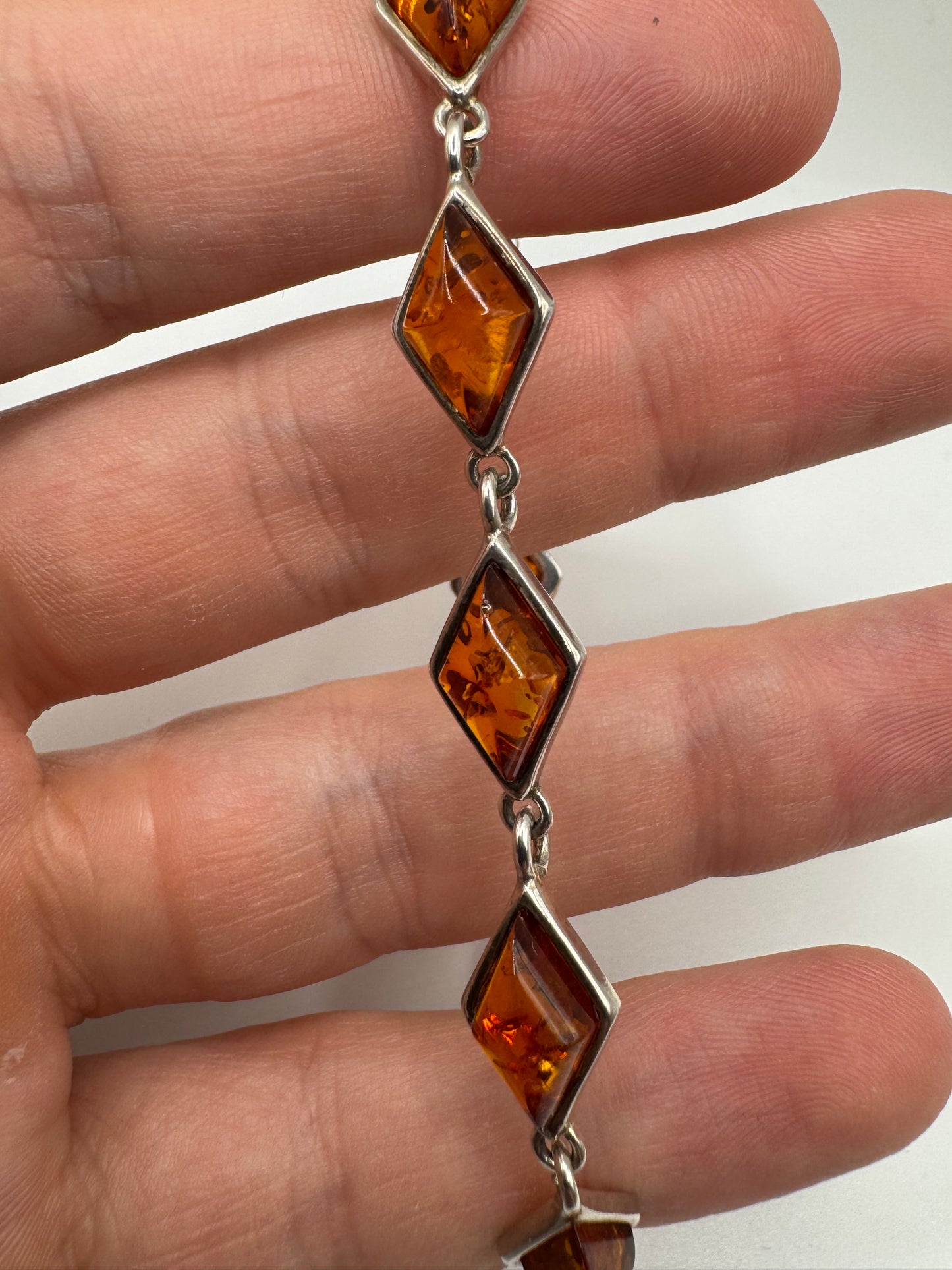 Silver amber bracelet (inc safety chain)