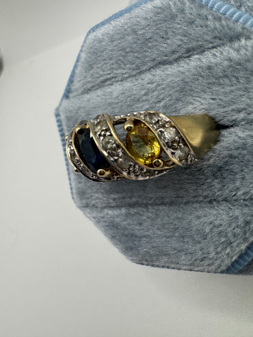 9ct gold multicoloured sapphire cluster ring