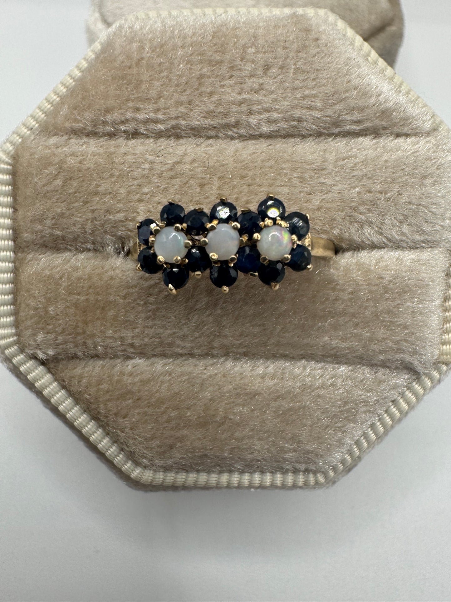9ct gold opal and sapphire cluster ring