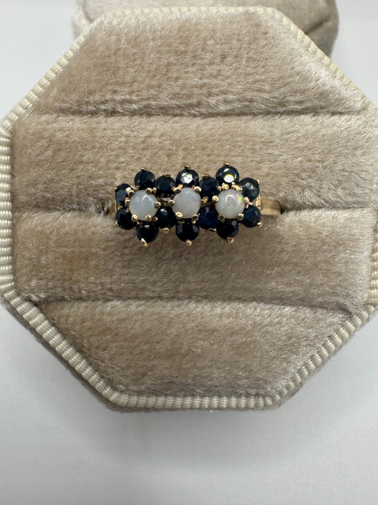 9ct gold opal and sapphire cluster ring