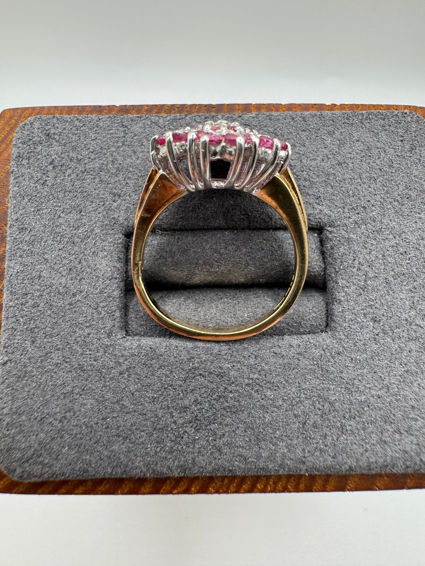 9ct gold ruby and diamond cluster ring