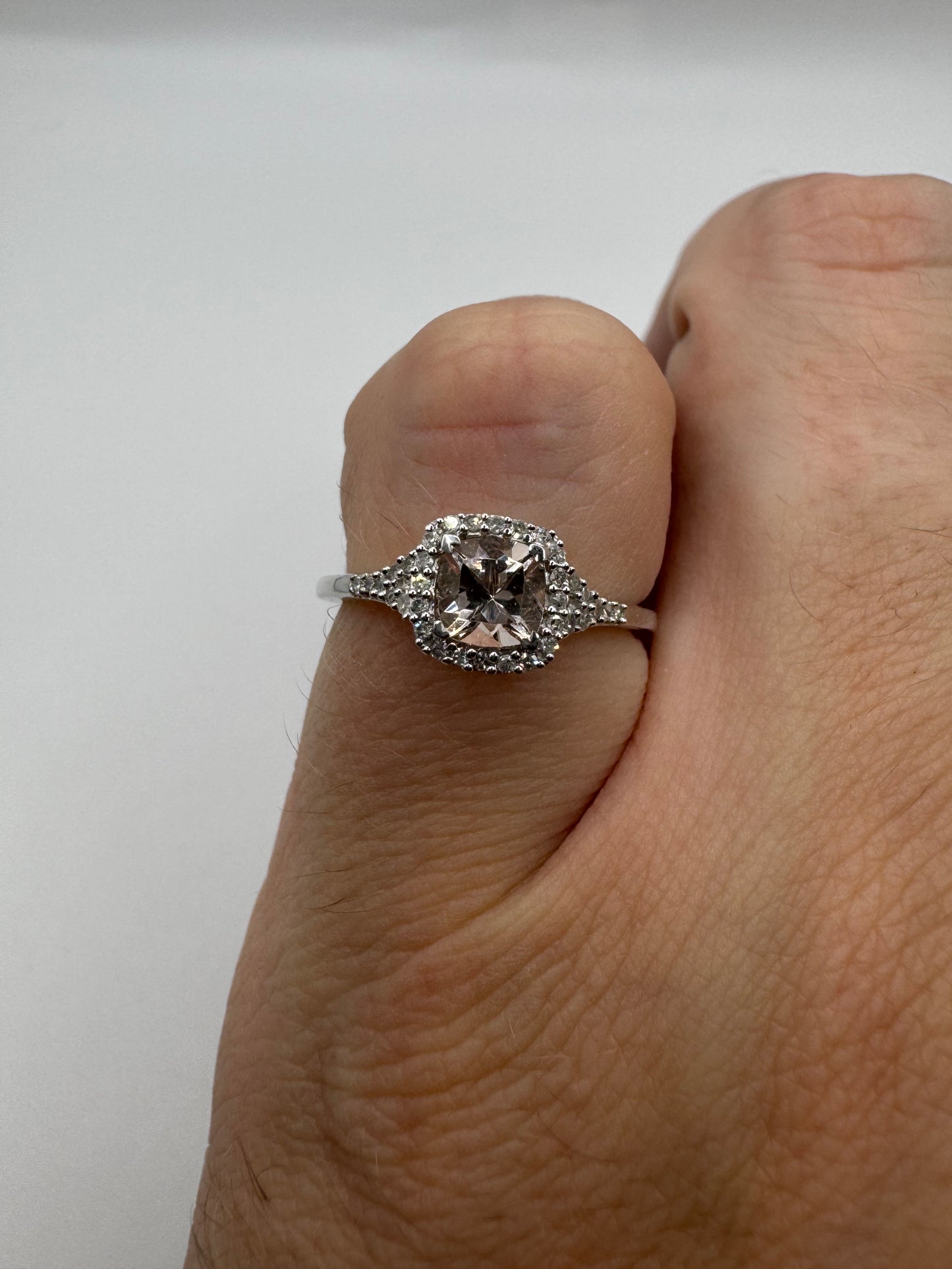 9ct white gold morganite and diamond ring
