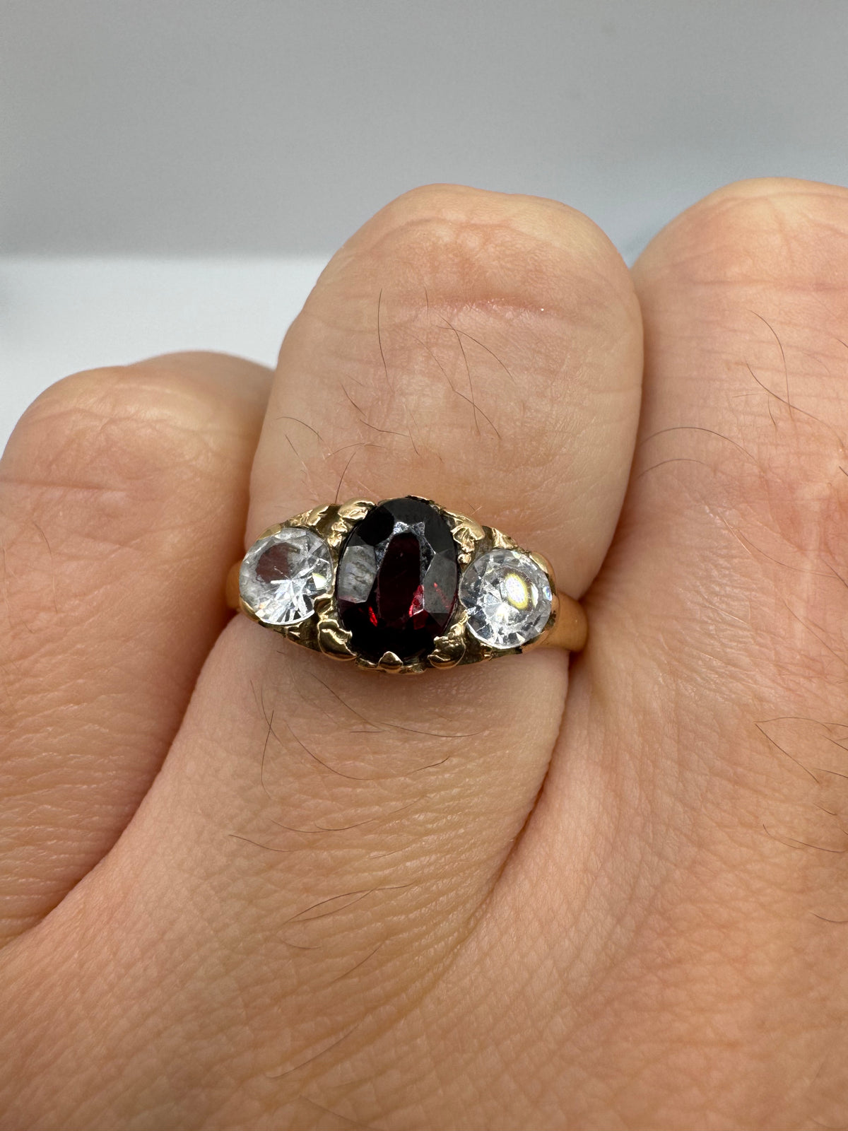 Vintage 9ct gold garnet and zircon ring