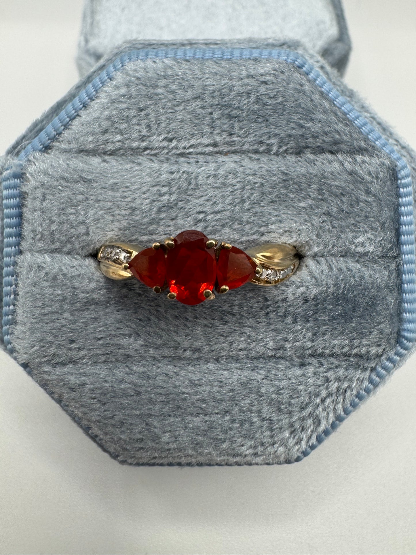 9ct gold fire opal and diamond ring