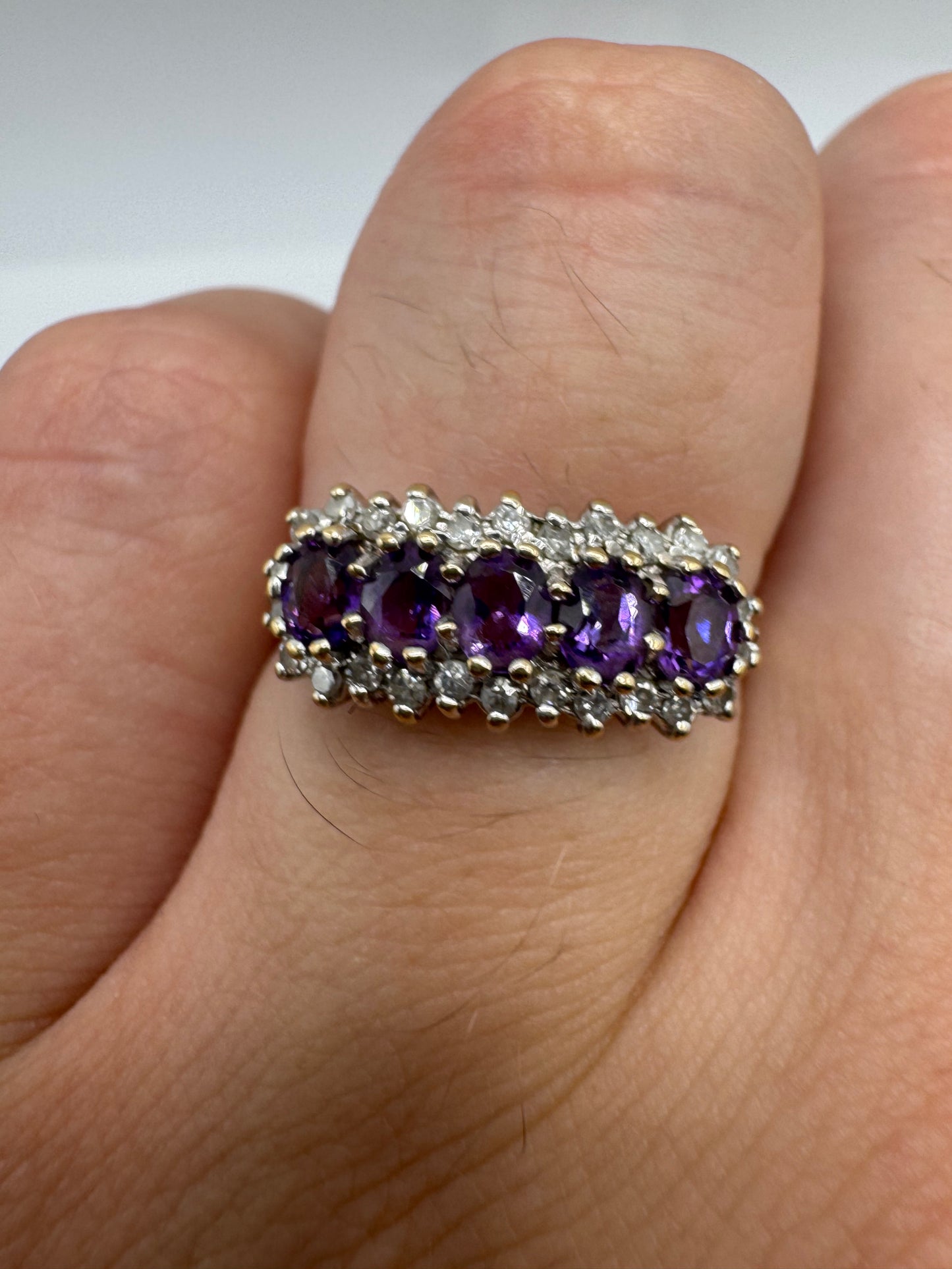 9ct gold amethyst and diamond ring