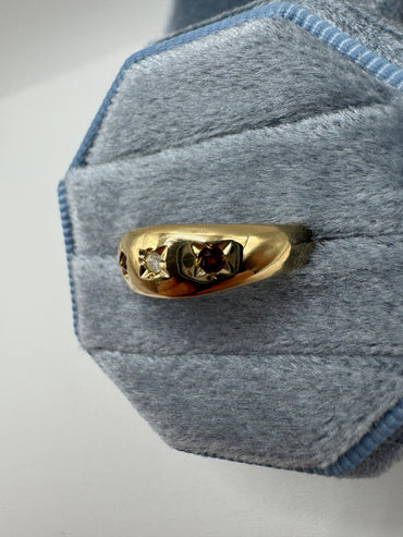 9ct gold garnet and diamond gypsy ring