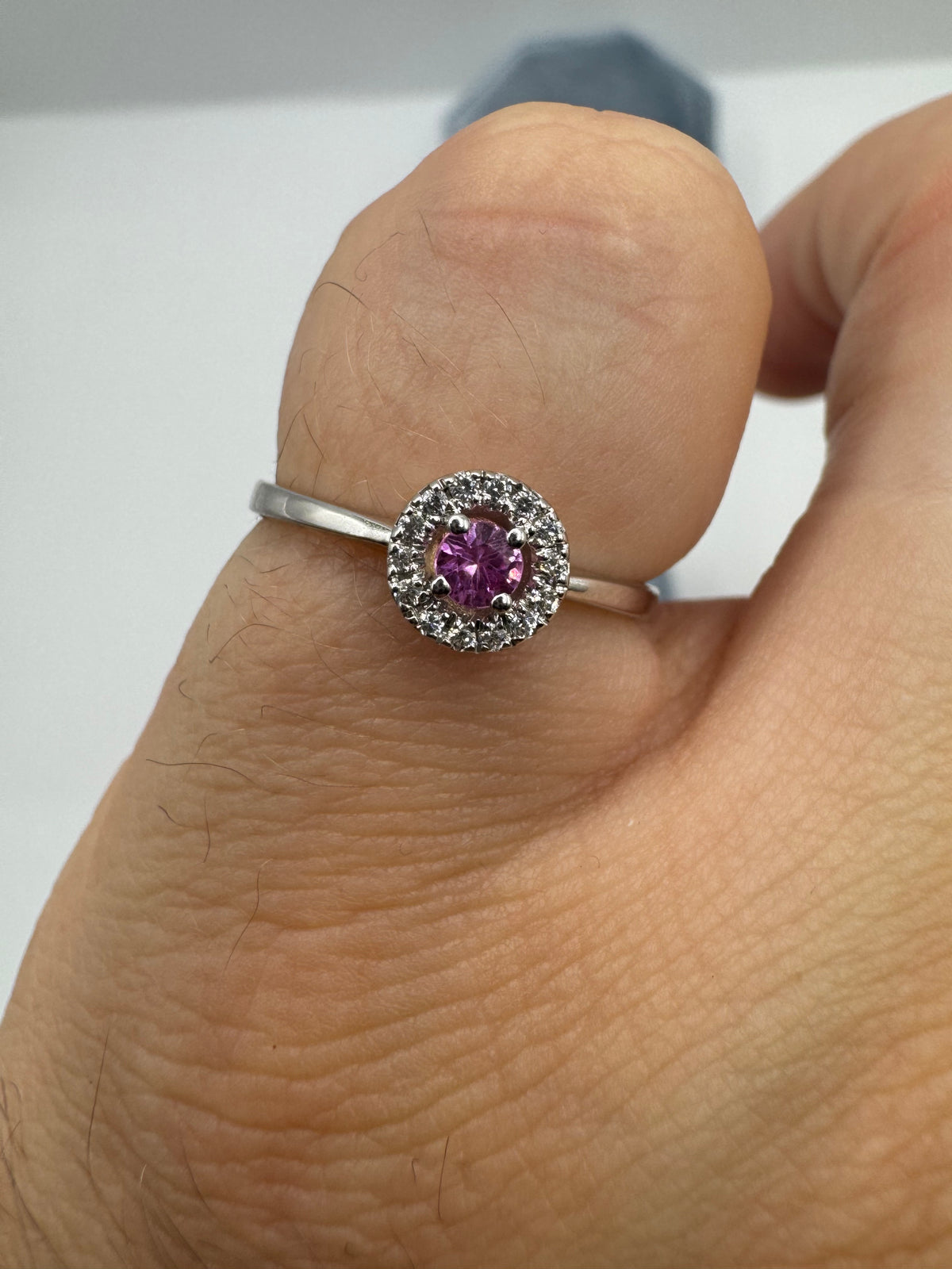 9ct white gold pink sapphire and zircon ring