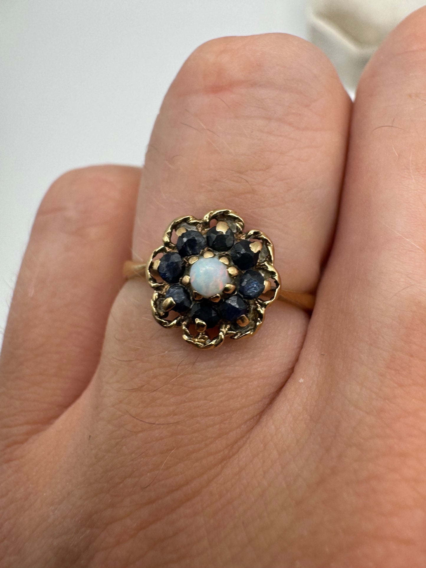 9ct gold opal and sapphire cluster ring