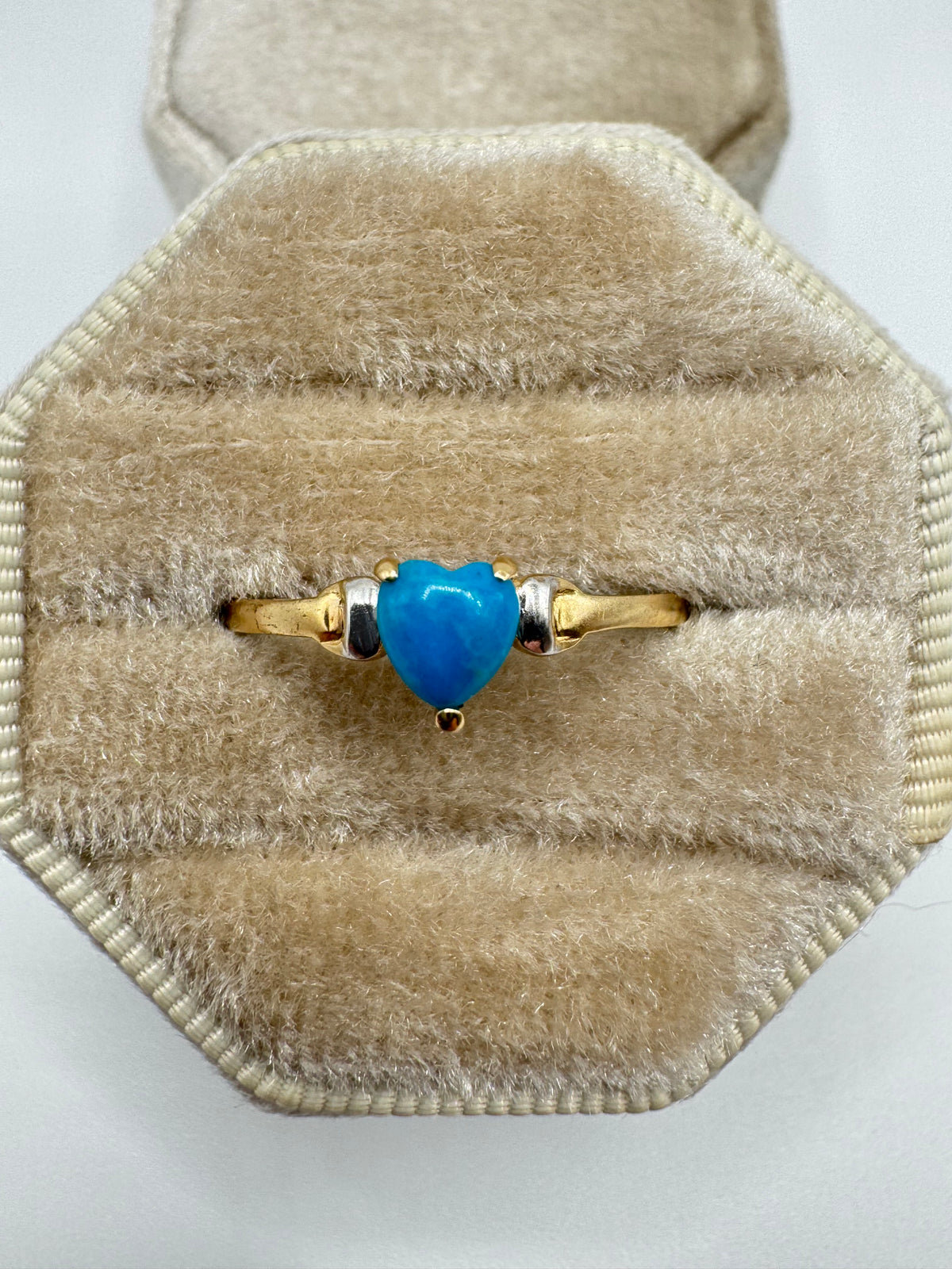 9ct two-tone gold turquoise heart ring