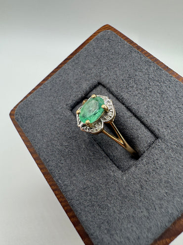 9ct gold emerald and diamond ring