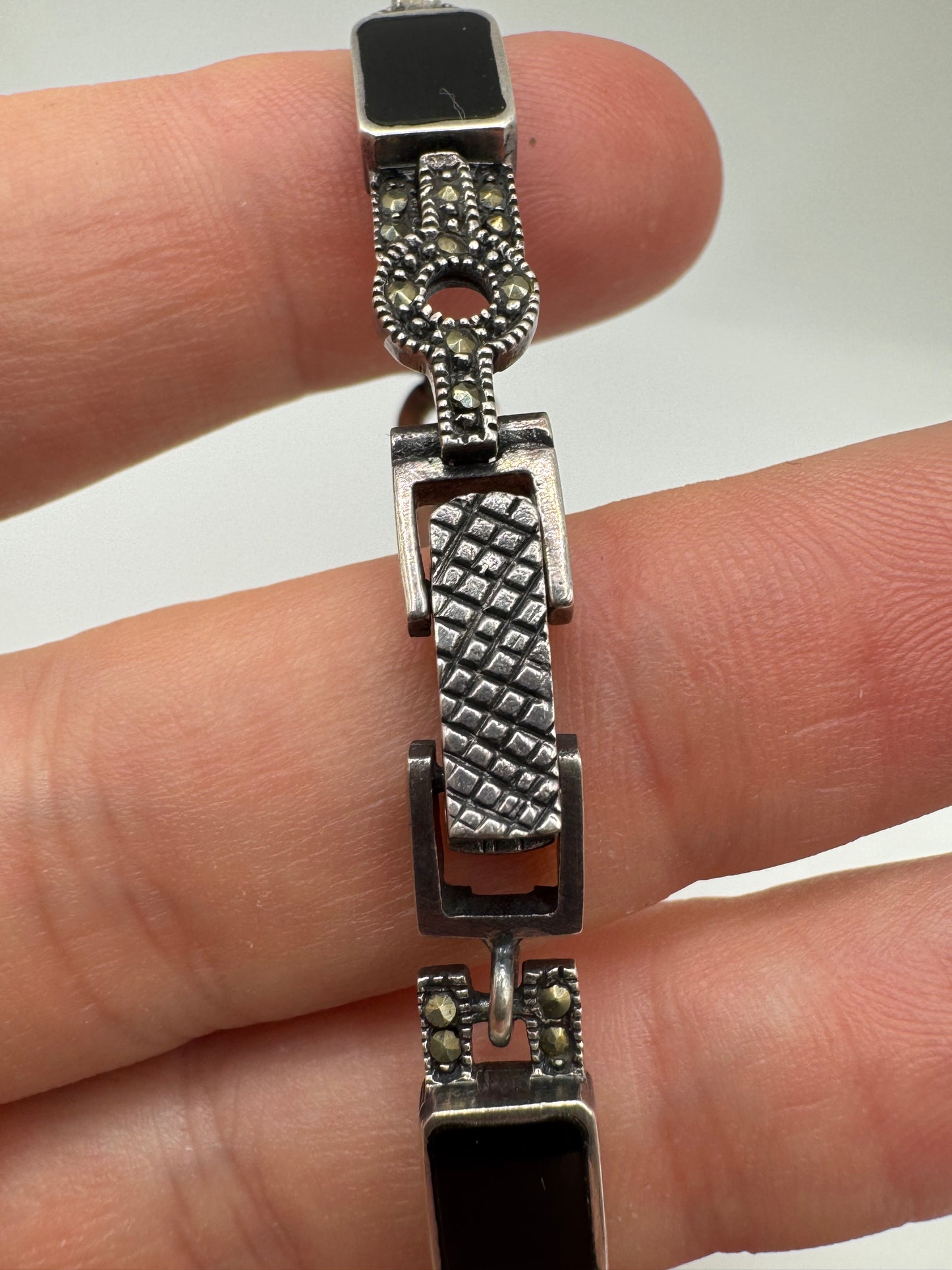 Silver jet and marcasite bracelet