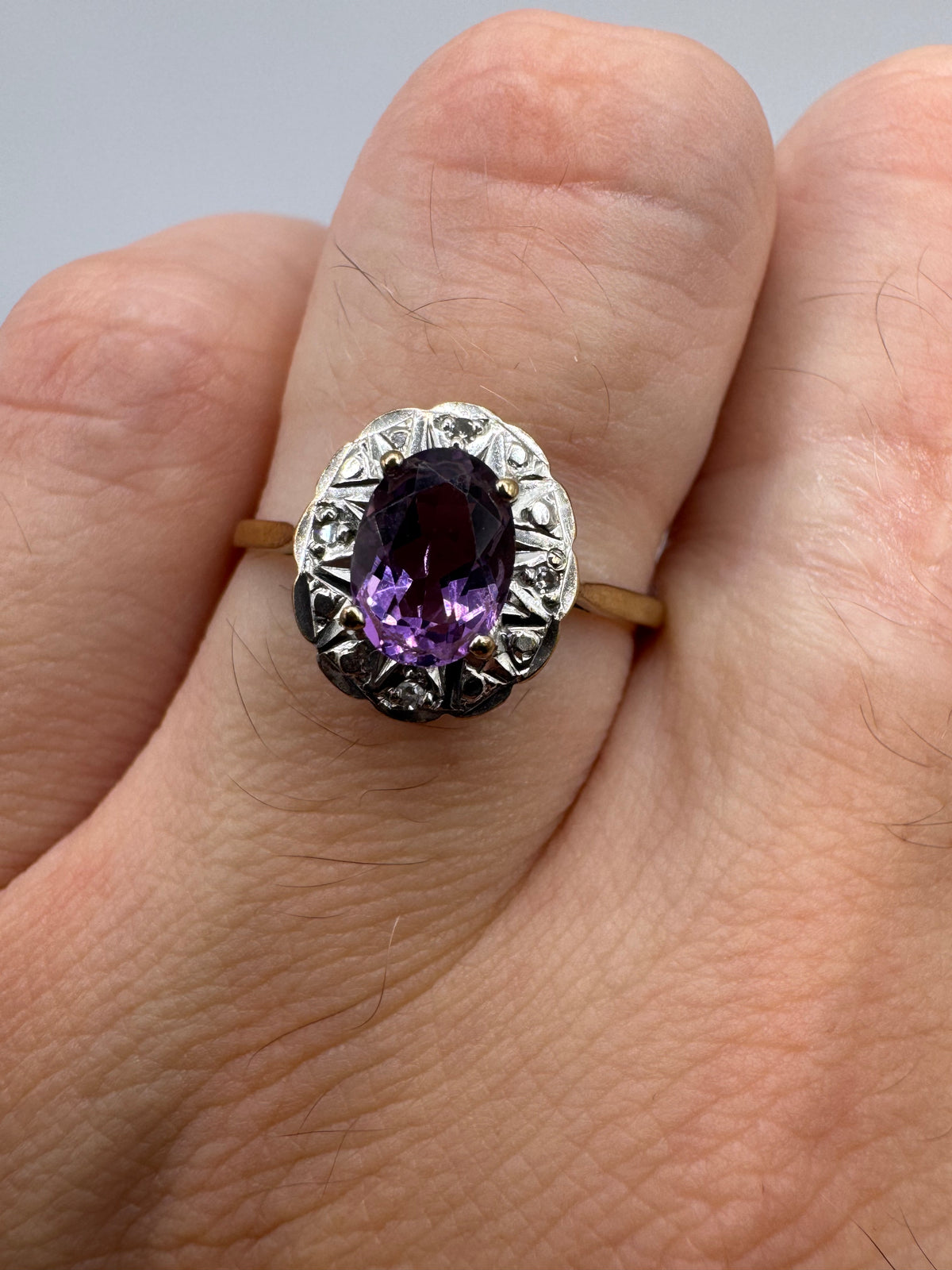 9ct gold amethyst and diamond ring