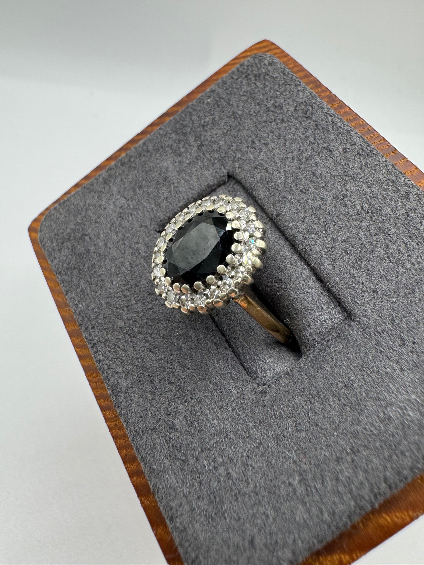 9ct gold sapphire and diamond cluster ring