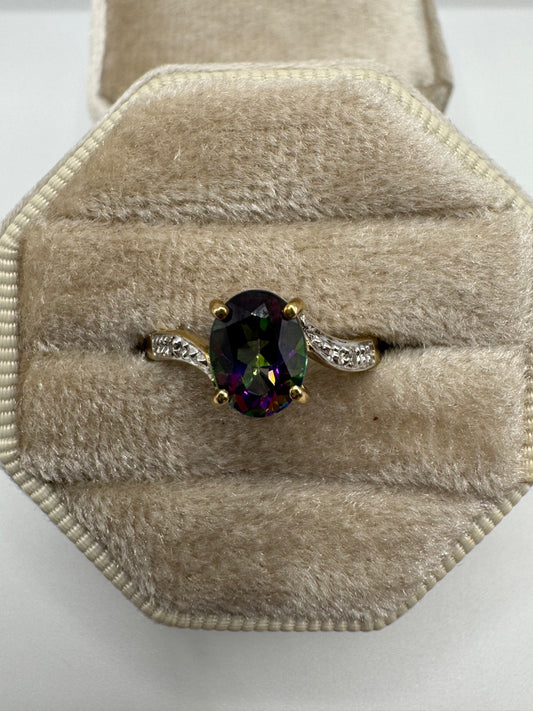 9ct gold mystic topaz and diamond ring