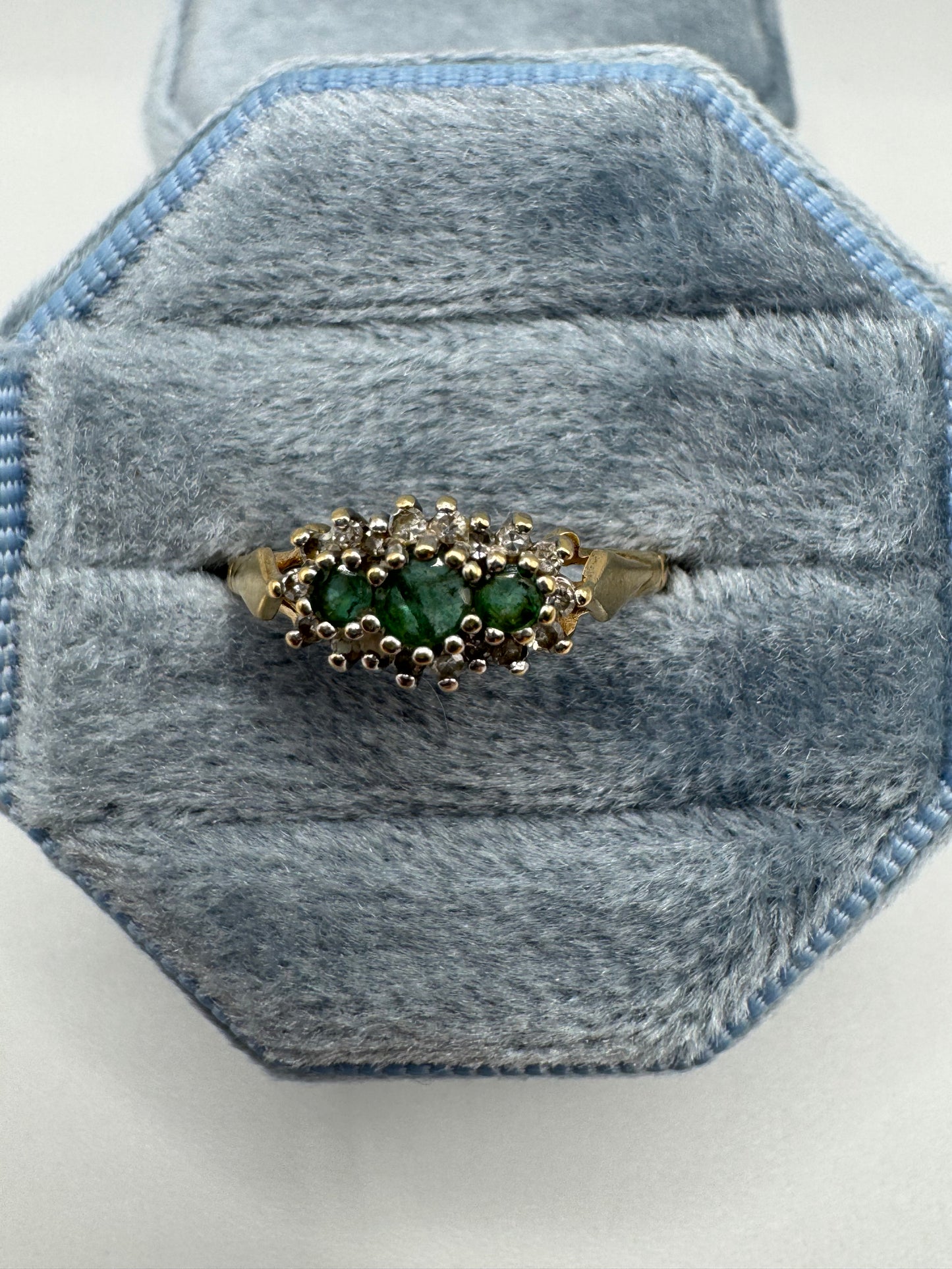 9ct gold emerald and diamond ring