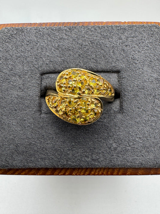 Heavy 9ct gold citrine cluster ring