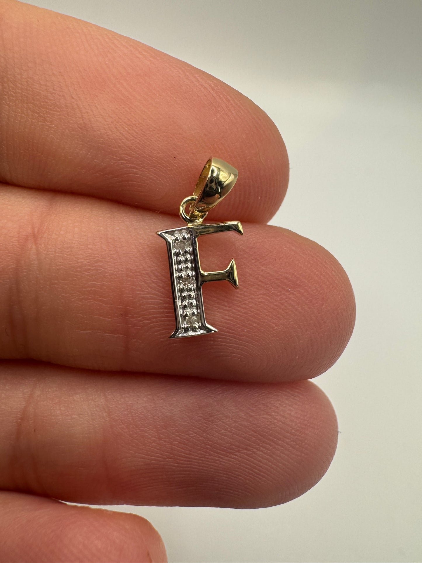 9ct gold diamond initial F charm