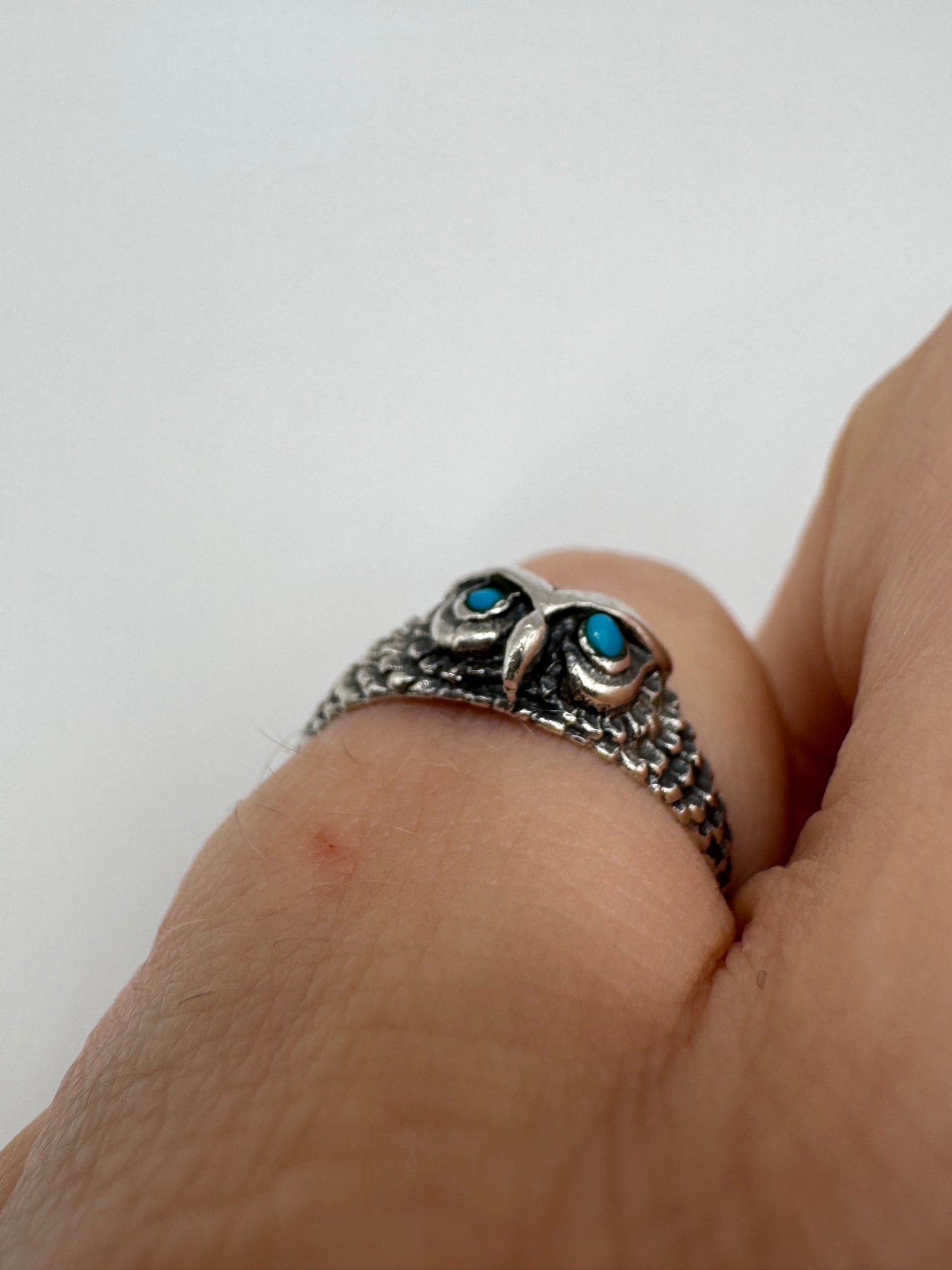 Silver turquoise owl ring