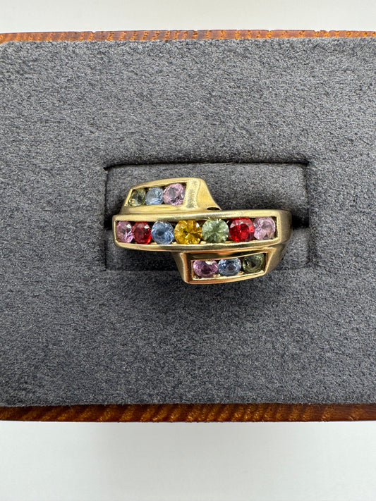 9ct gold multi-coloured sapphire ring