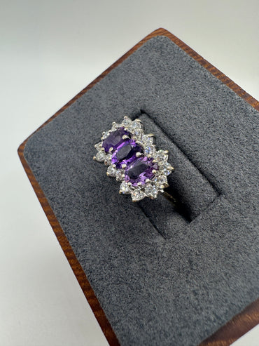 9ct gold amethyst and cz cluster ring