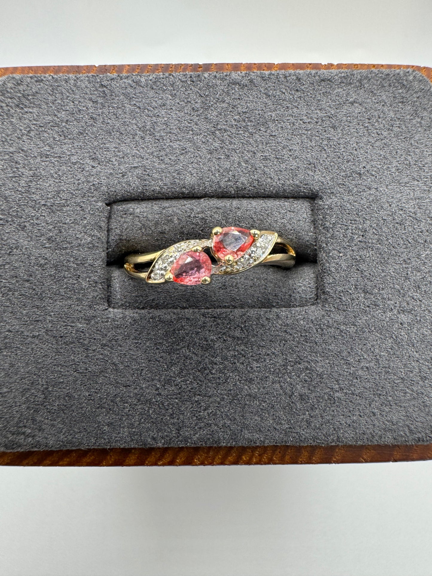 9ct gold pink topaz and diamond ring