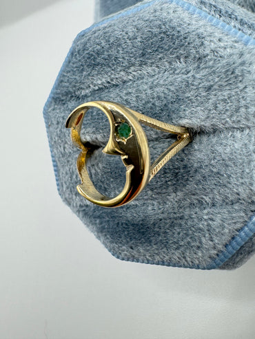 9ct gold emerald moon ring